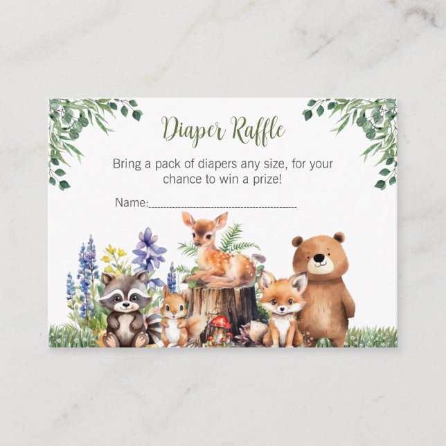 Woodland Baby Shower | Diaper Raffle Card (Front)