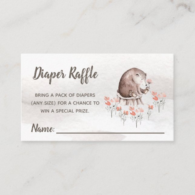 Woodland Baby Shower Diaper Raffle Card (Front)