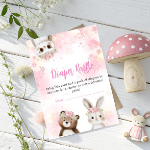 Woodland Baby Shower Diaper Raffle Card for Girl