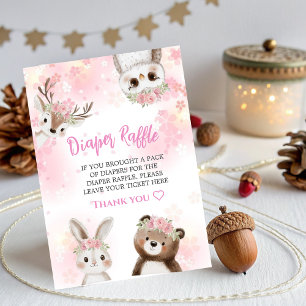 Woodland Baby Shower Diaper Raffle Card for Girl