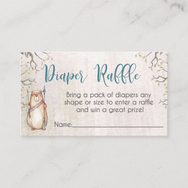 woodland  baby shower  diaper raffle cards (Front)