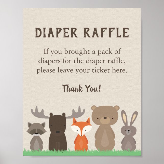 Woodland Baby Shower Diaper Raffle Sign (Front)