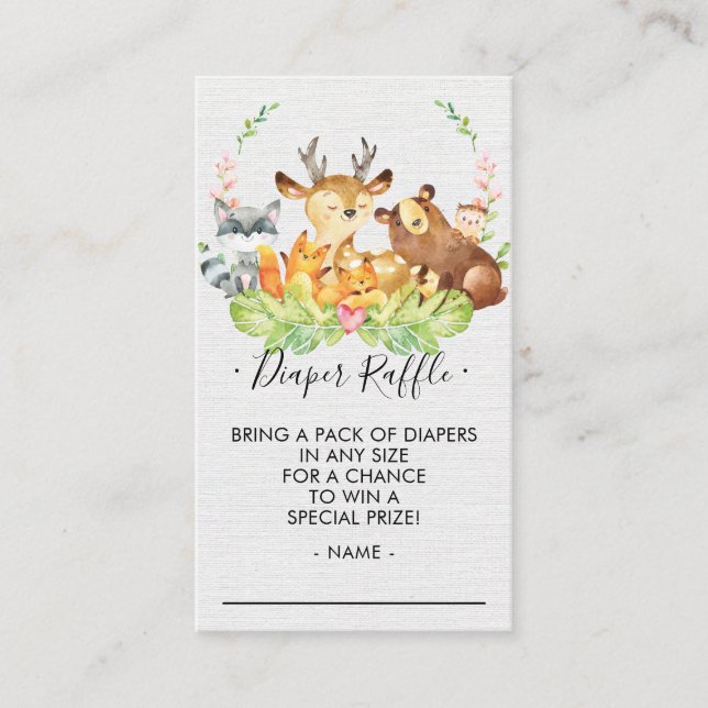 Woodland Baby Shower Diaper Raffle Ticket Enclosure Card (Front)