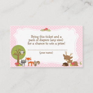 Woodland Baby Shower Diaper Raffle ticket pink Enclosure Card
