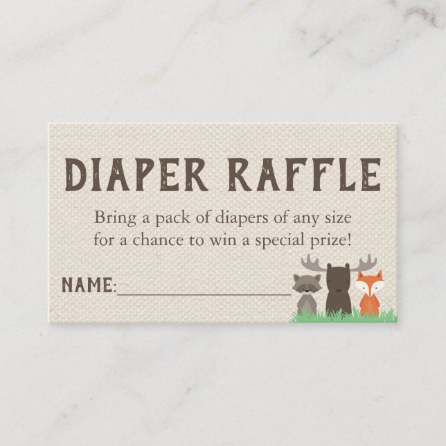Woodland Baby Shower Diaper Raffle Tickets Enclosure Card (Front)