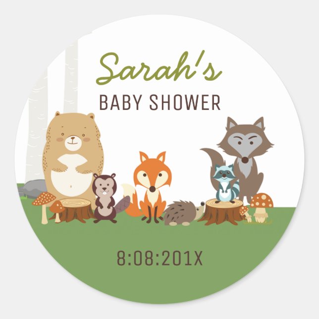 Woodland Baby Shower Favour Sticker (Front)