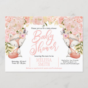 Woodland Baby Shower, Floral, Fox, Baby Shower Invitation
