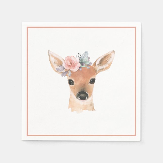 Woodland Baby Shower Forest Animals Flowers Napkin (Front)