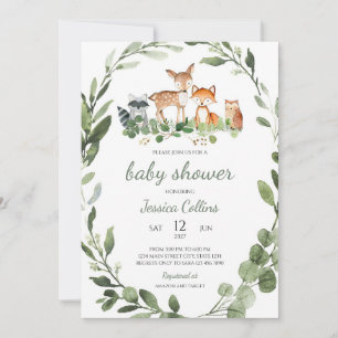 Woodland Baby Shower Forest Animals Green Invitation