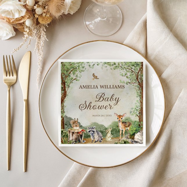 Woodland Baby Shower Forest Animals Greenery Napkin (Creator Uploaded)
