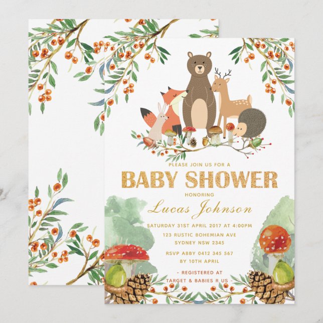 Woodland Baby Shower Forest Animals Invitation (Front/Back)