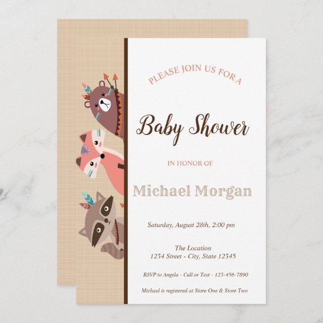 Woodland Baby Shower Forest Animals Invitation (Front/Back)