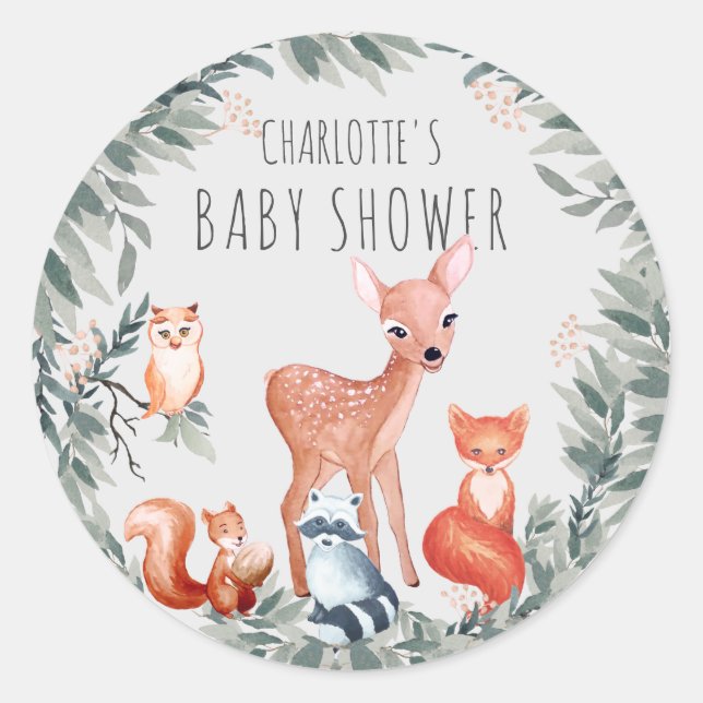 Woodland Baby Shower Forest Animals Sticker (Front)