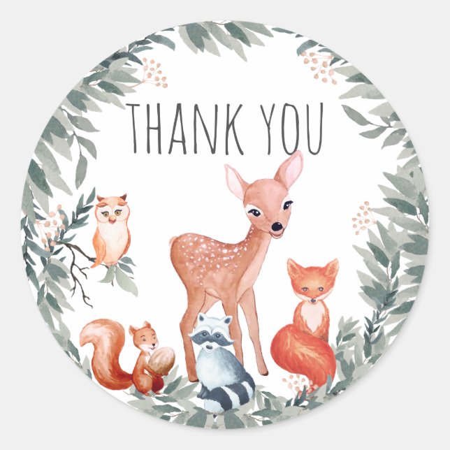 Woodland Baby Shower Forest Animals Sticker (Front)