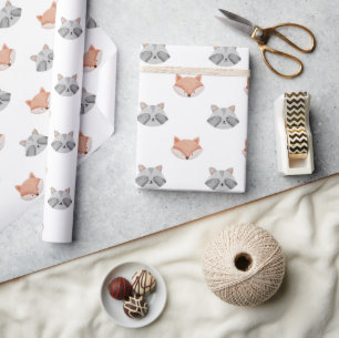 Woodland Baby Shower. Forest Fox & Racoon Pattern Wrapping Paper