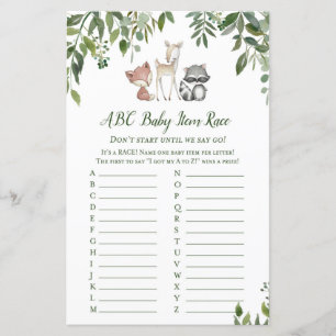 Woodland Baby Shower Game - ABC Baby Item Race