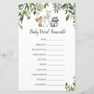 Woodland Baby Shower Game - Baby Word Scramble