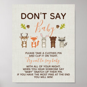 Woodland Baby Shower Game - Don't Say Baby Poster