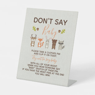 Woodland Baby Shower Game - Don't Say Baby Poster Pedestal Sign
