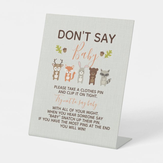Woodland Baby Shower Game - Don't Say Baby Poster Pedestal Sign (Front)