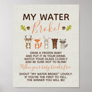 Woodland Baby Shower Game - My Water Broke Poster