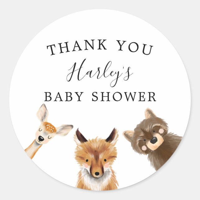 Woodland Baby Shower Gender Neutral Favour   Classic Round Sticker (Front)