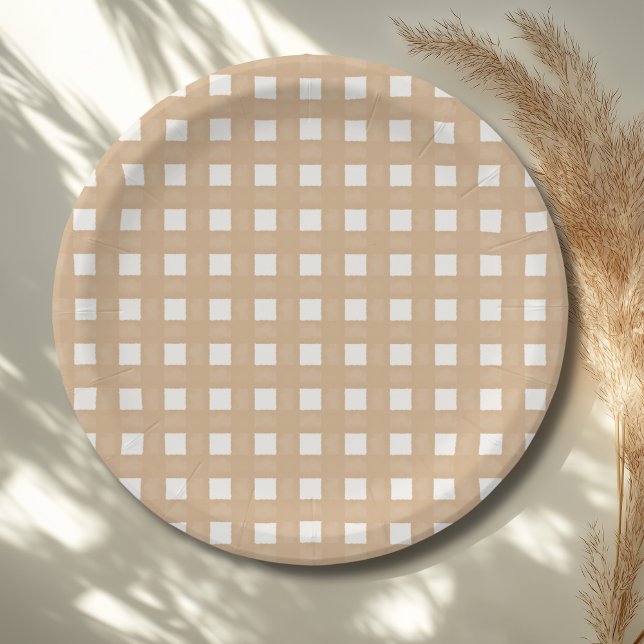 Woodland Baby Shower Gingham Neutral Paper Plate (Creator Uploaded)