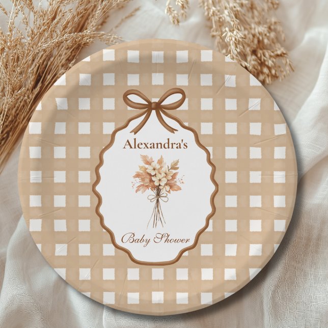 Woodland Baby Shower Gingham Neutral Paper Plate (Creator Uploaded)