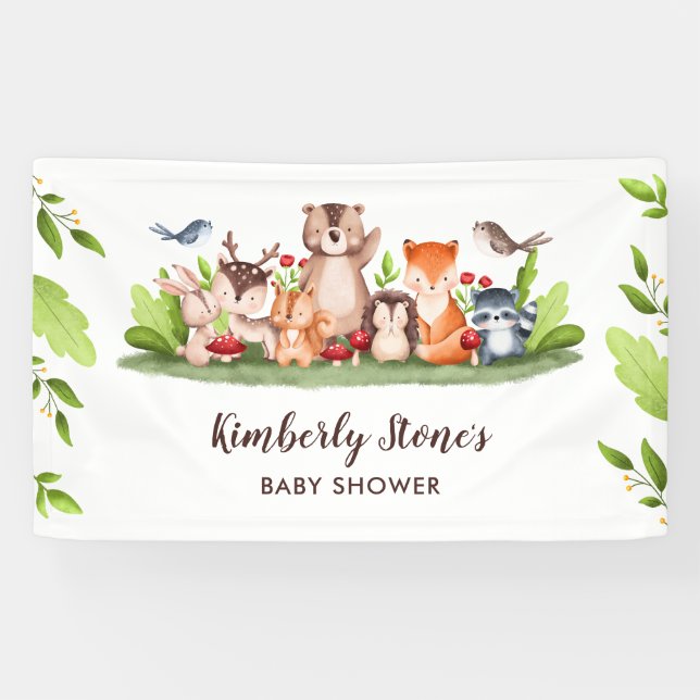 Woodland Baby Shower Greenery Backdrop Banner (Horizontal)