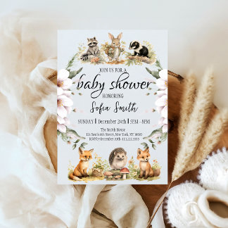 Woodland Baby Shower Greenery Forest Invitation
