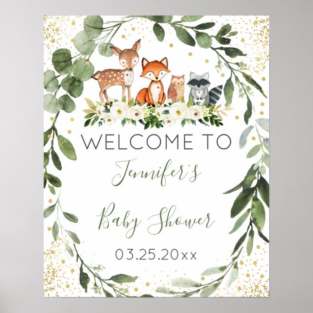 Woodland Baby Shower Greenery Welcome Poster (Front)
