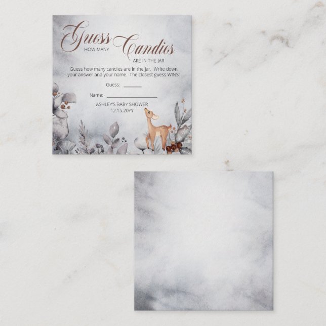 Woodland Baby Shower Guess Candies in Jar Game Enclosure Card (Front/Back)