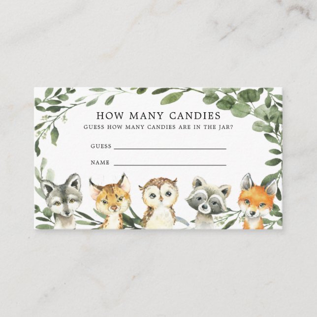 Woodland Baby Shower Guess How Many Candies Card (Front)