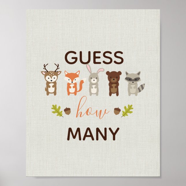 Woodland Baby Shower Guess How Many Sign (Front)