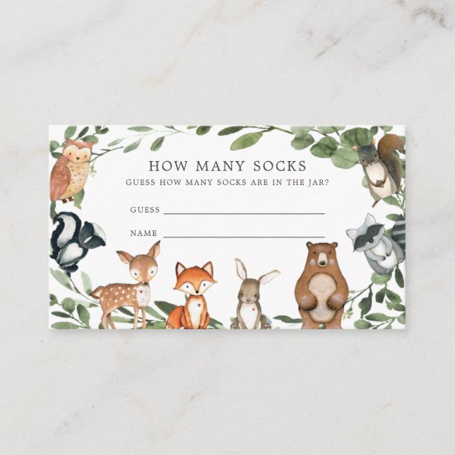 Woodland Baby Shower Guess How Many Socks Card (Front)