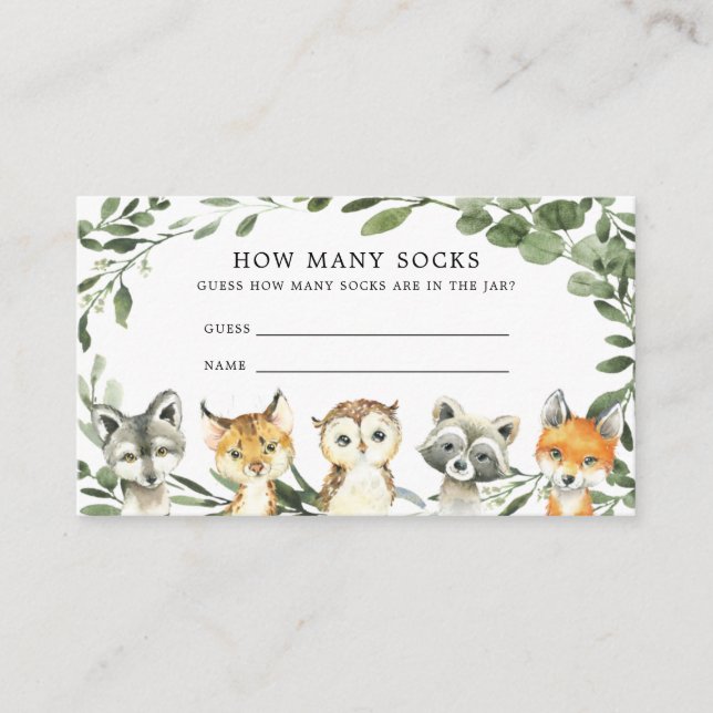 Woodland Baby Shower Guess How Many Socks Card (Front)