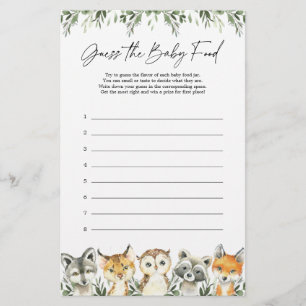 Woodland Baby Shower Guess The Baby Food Game