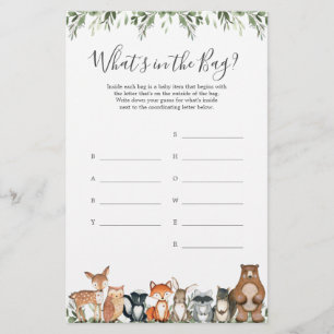 Woodland Baby Shower Guess What's in the Bag Game