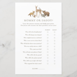 Woodland Baby Shower Guess Who Mummy or Daddy Game