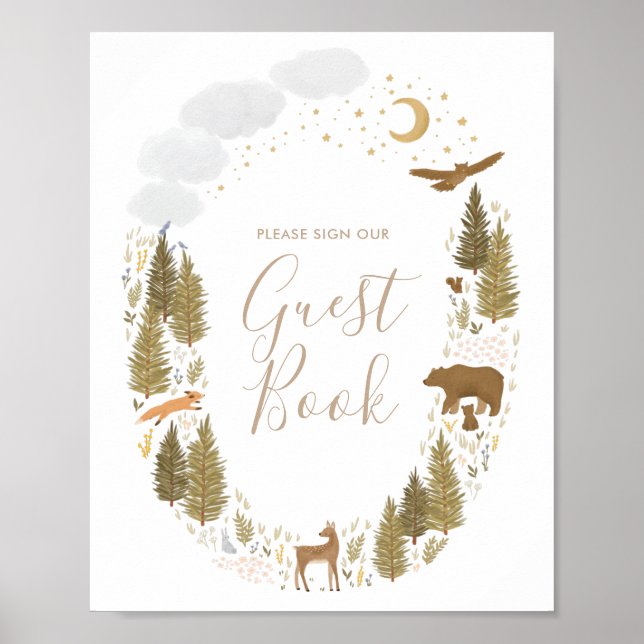Woodland Baby Shower Guest Book Sign (Front)
