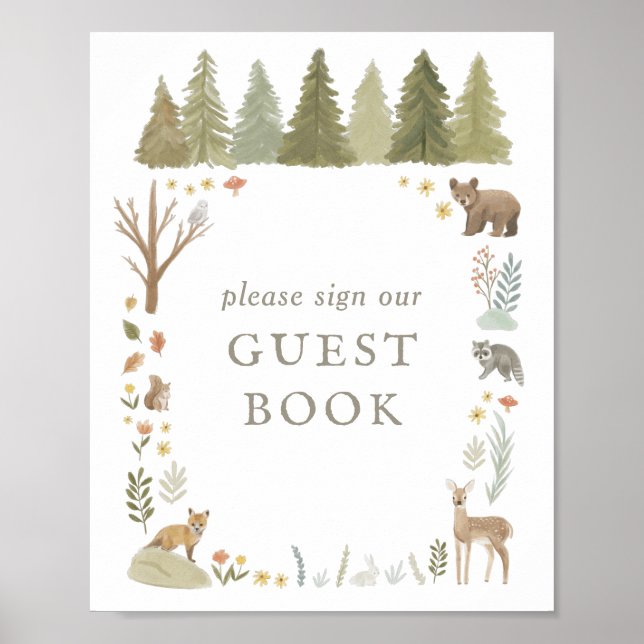 Woodland Baby Shower Guest Book Sign (Front)