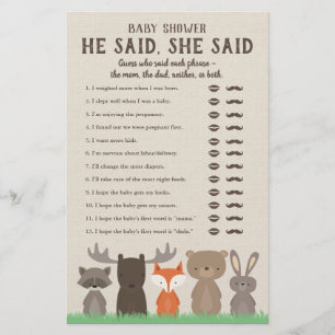 Woodland Baby Shower He Said She Said Game Cards