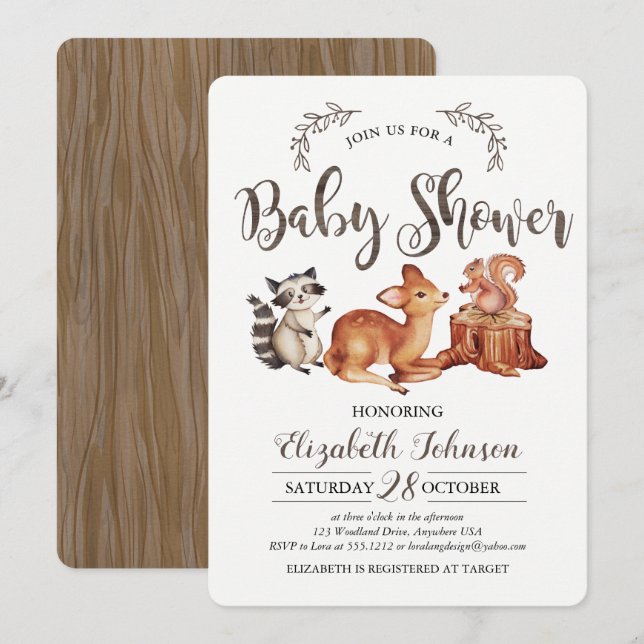 Woodland Baby Shower Invitation (Front/Back)