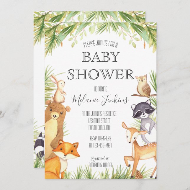 Woodland Baby Shower Invitation (Front/Back)