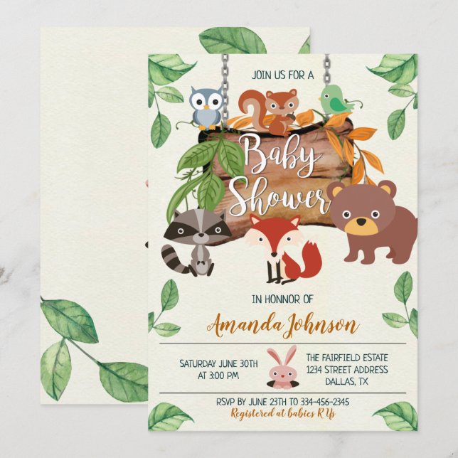 Woodland Baby Shower Invitation (Front/Back)