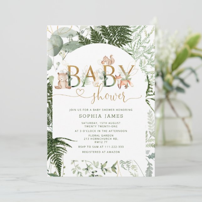 Woodland baby shower invitation (Standing Front)