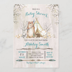 Woodland Baby Shower Invitation, bear boy Invitation