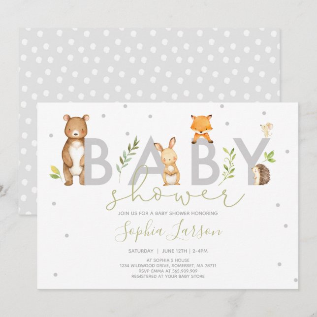 Woodland Baby Shower Invitation Forest Animals (Front/Back)