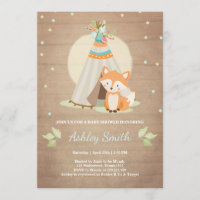 Woodland baby shower invitation Fox Teepee pow wow