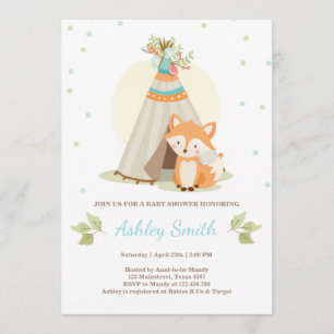 Woodland baby shower invitation Fox Teepee pow wow